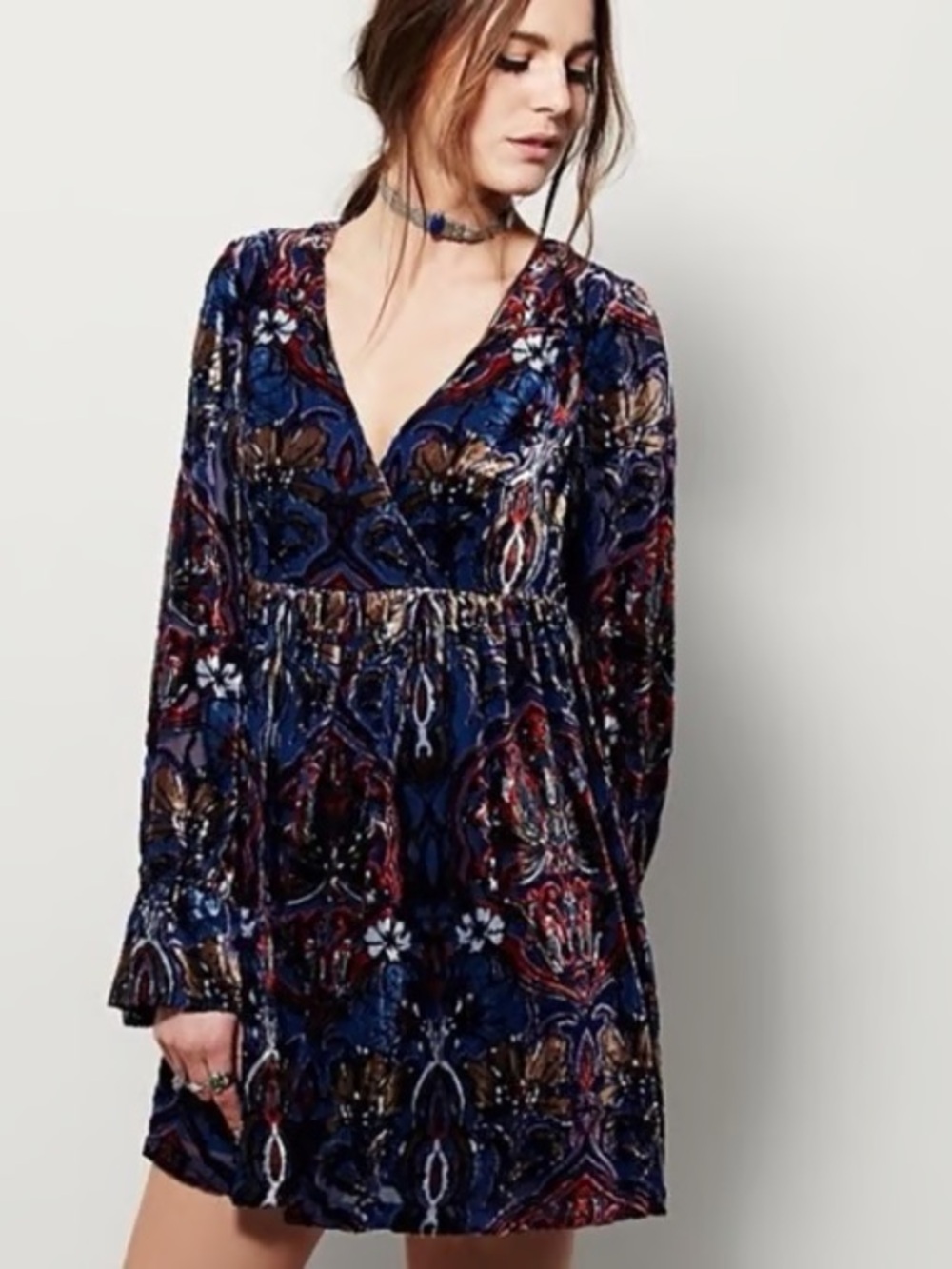 Free People ‘Mystic Charm’ Burnout Velvet Witchy Mini Dress Size Medium Flawed